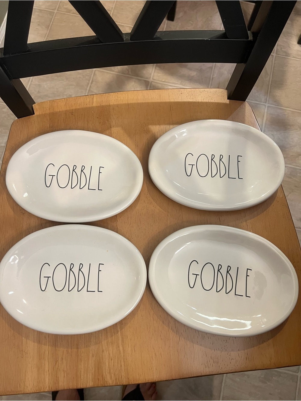 Rae Dunn White 'GOBBLE' Ceramic Oval Plates - Set of 4